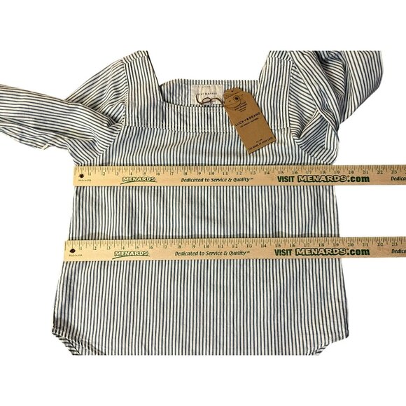 Lucky Brand Blouse Womens XS NEW Blue Striped 7W14370 Cotton/Linen Popover Shirt - Picture 8 of 14